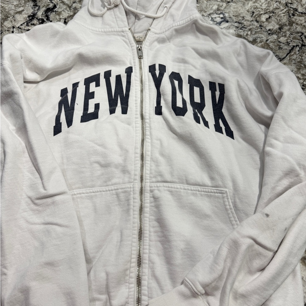 Brandy Melville White Zip-Up Hoodie